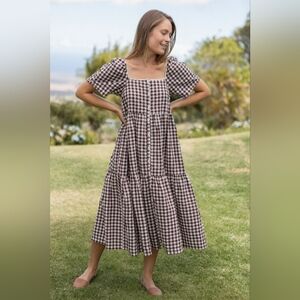 Neuflora Fallon Brown Gingham Checkered Dress Size Small